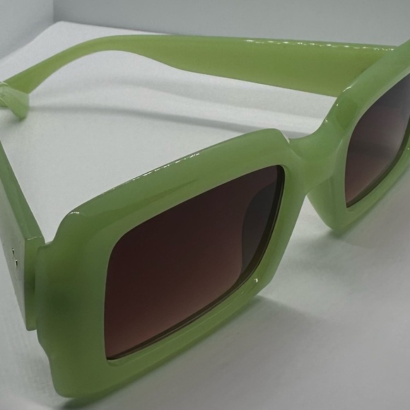 NWT Trendy Lime Green Rectangle Sunglasses | Retro 90s Chunky Frame UV400 Shades